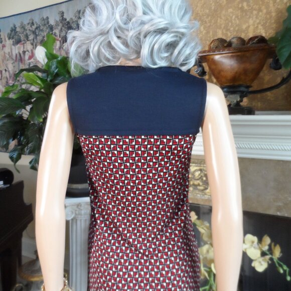 Tory Burch Silk/Wool Navy Blue/Red/White Print Sheath Dress Size XS - Picture 13 of 16